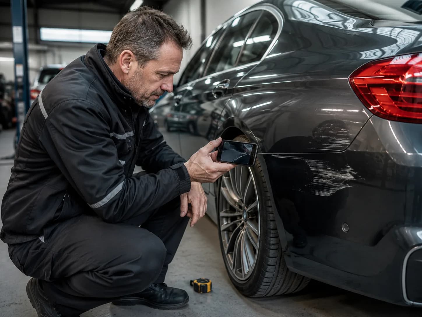KFZ-Sachverständiger dokumentiert Schaden mit Smartphone